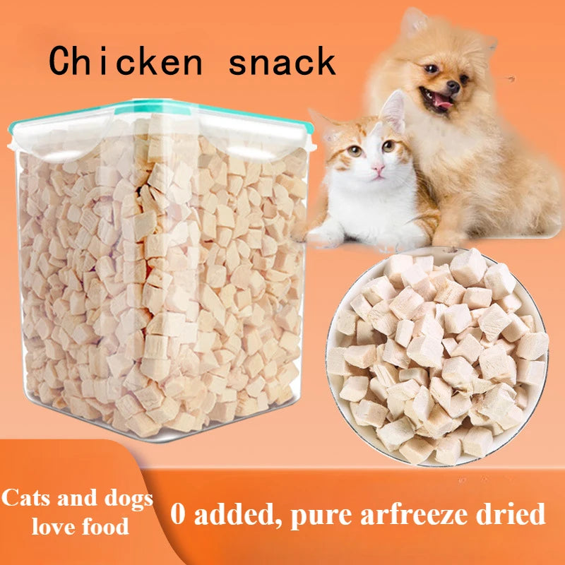 Freeze-dried chicken kernels, cat food, chicken breast snacks, nutritional gain, hair gills, dogs, cats, mixed family bucket